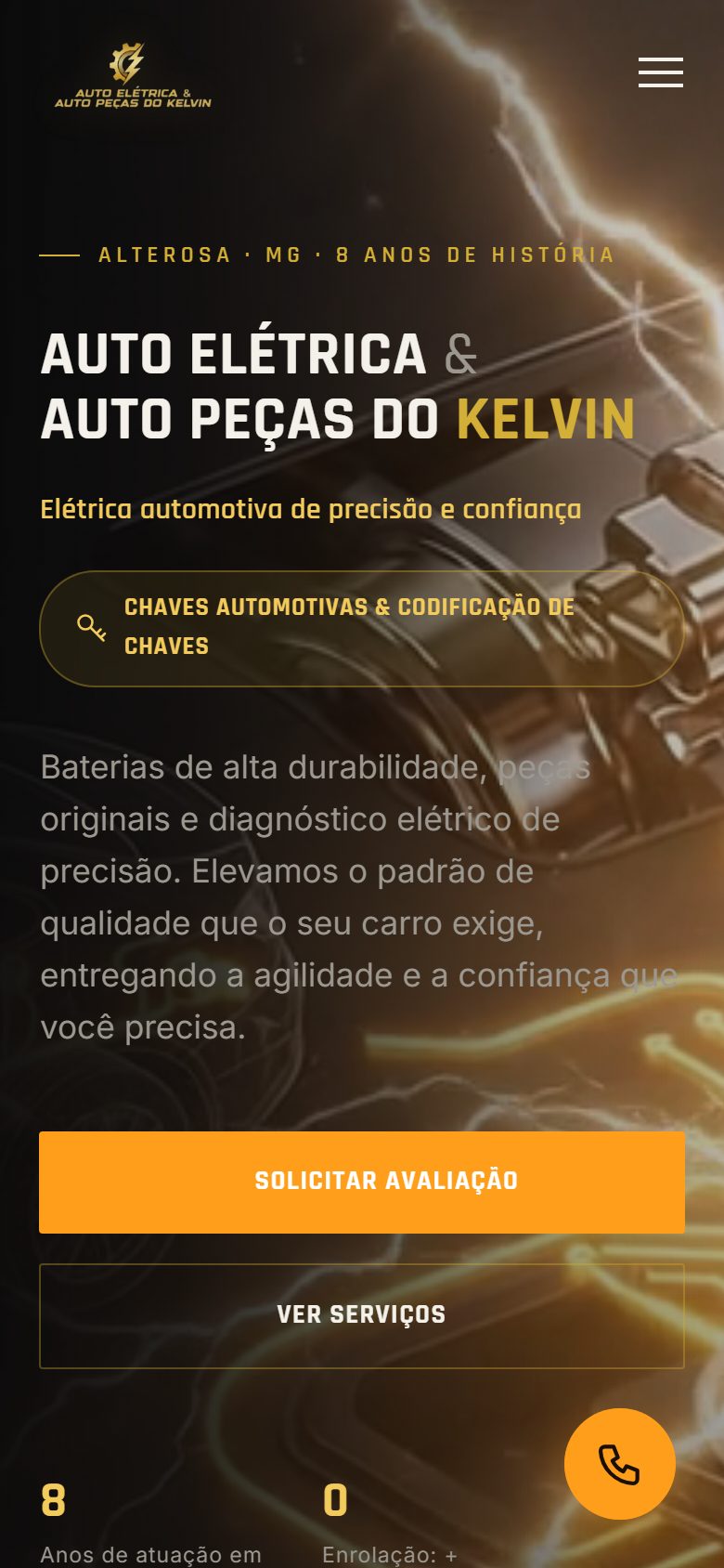 Site da Auto Elétrica do Kelvin no celular